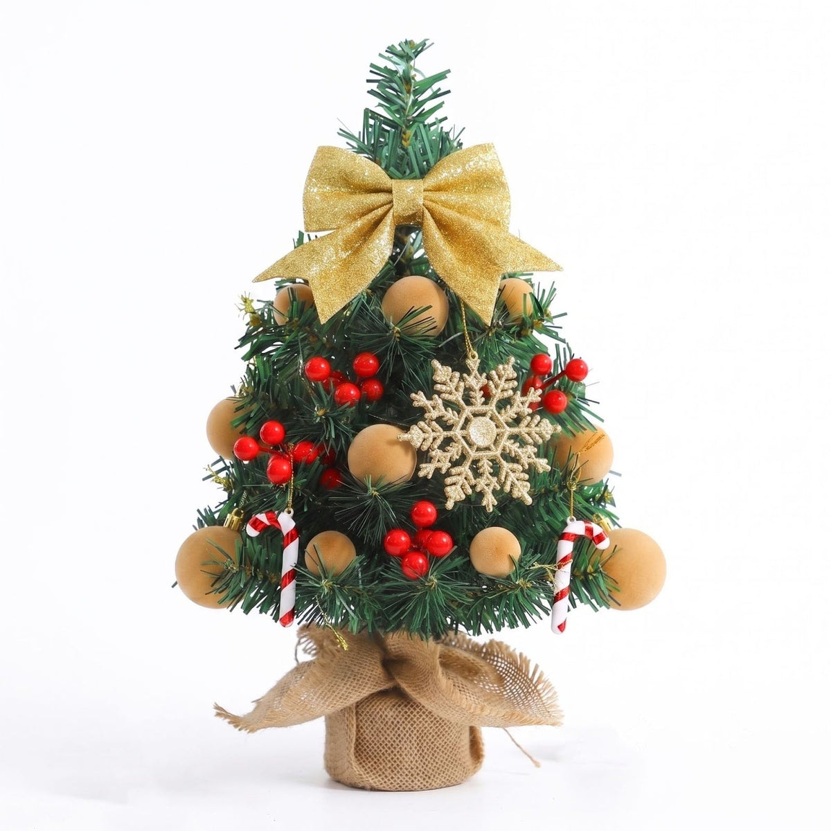 Mini Christmas Tree Decorations Set with Bow and Ornaments