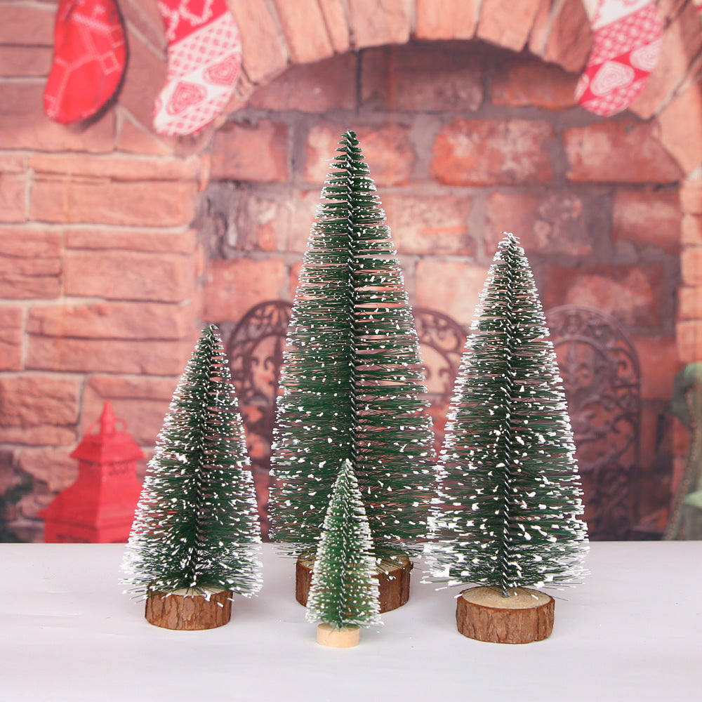 Mini Snowy Christmas Tree Decorations with Wooden Bases