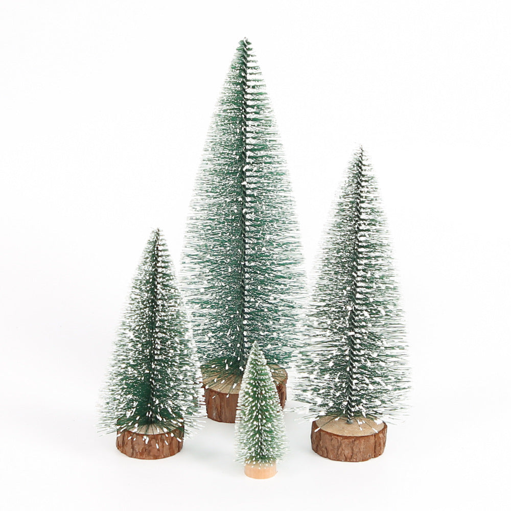 Mini Snowy Christmas Tree Decorations with Wooden Bases
