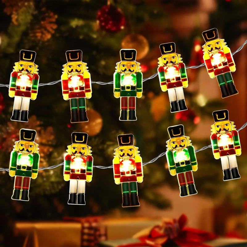 LED Christmas String Lights with Santa and Nutcracker Motifs