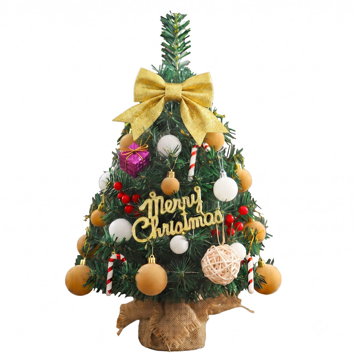 Mini Christmas Tree Decorations Set with Bow and Ornaments