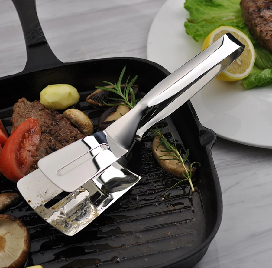 Stainless Steel BBQ Spatula and Tongs Combo | Dual-Function Double-Sided Design | Built for High-Heat Grilling