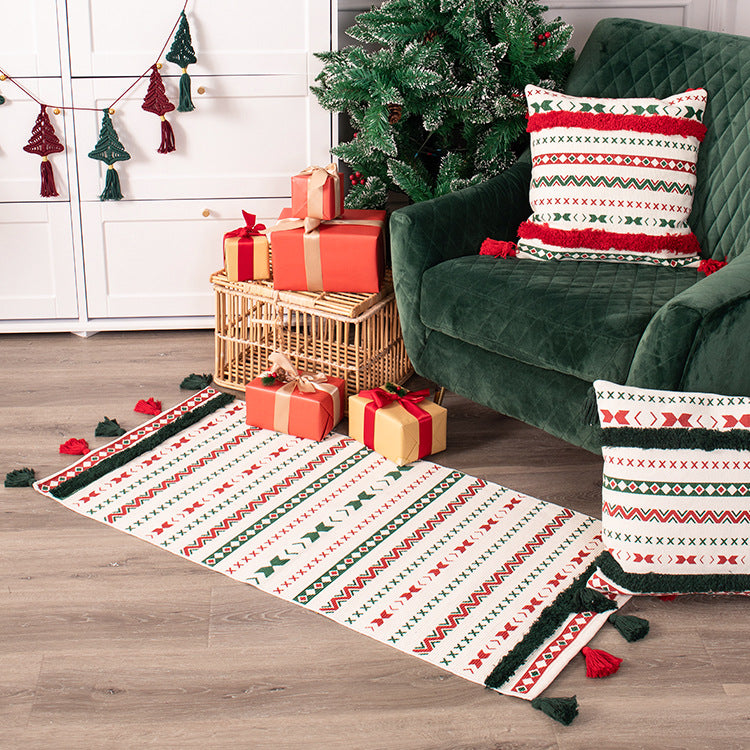 Christmas Runner Rug with Nordic Pattern and Tassels