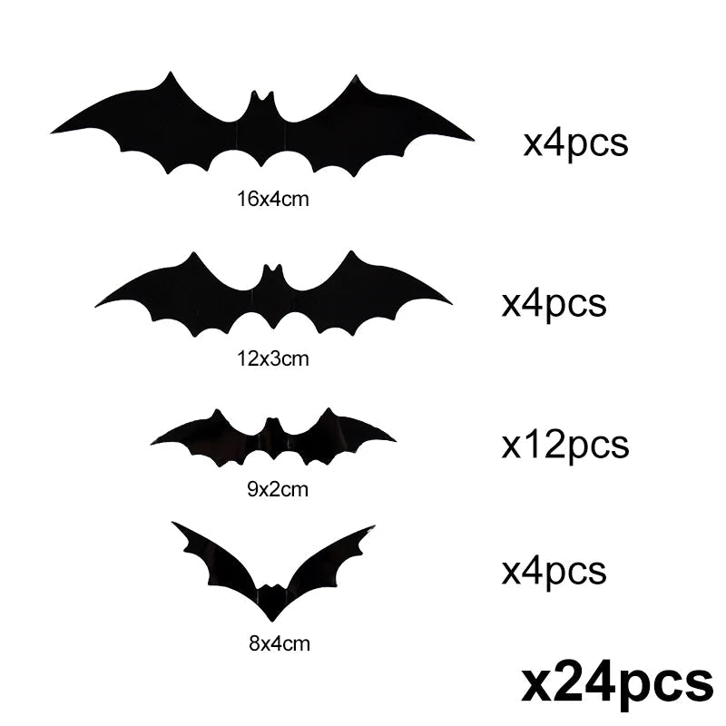 24 piece set of 3D Halloween bat wall decals