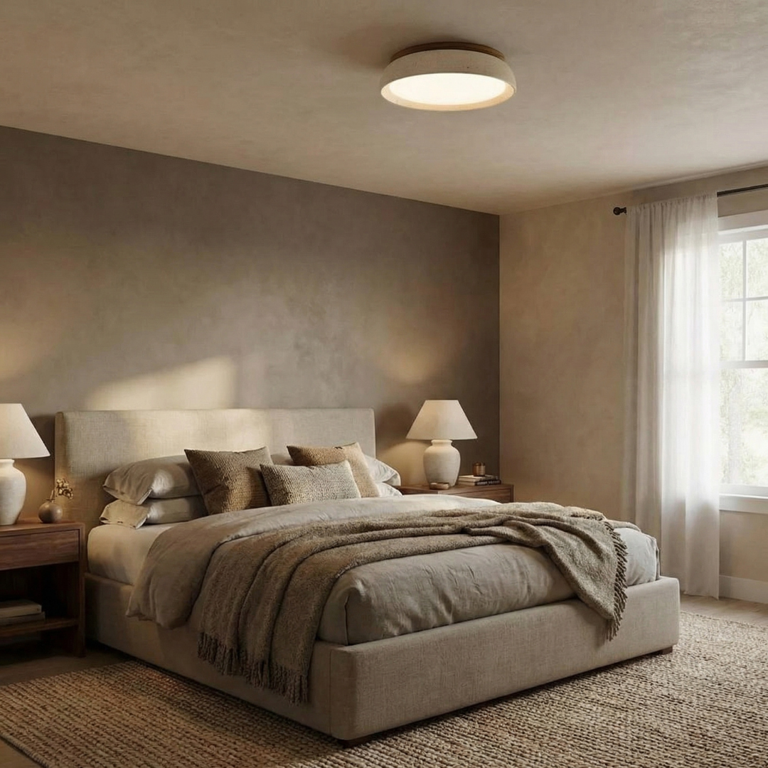Travertine Ceiling Light with Acrylic Diffuser | High CRI 95+ Color Accuracy | Low-Profile Flush Mount for Bedrooms and Hallways