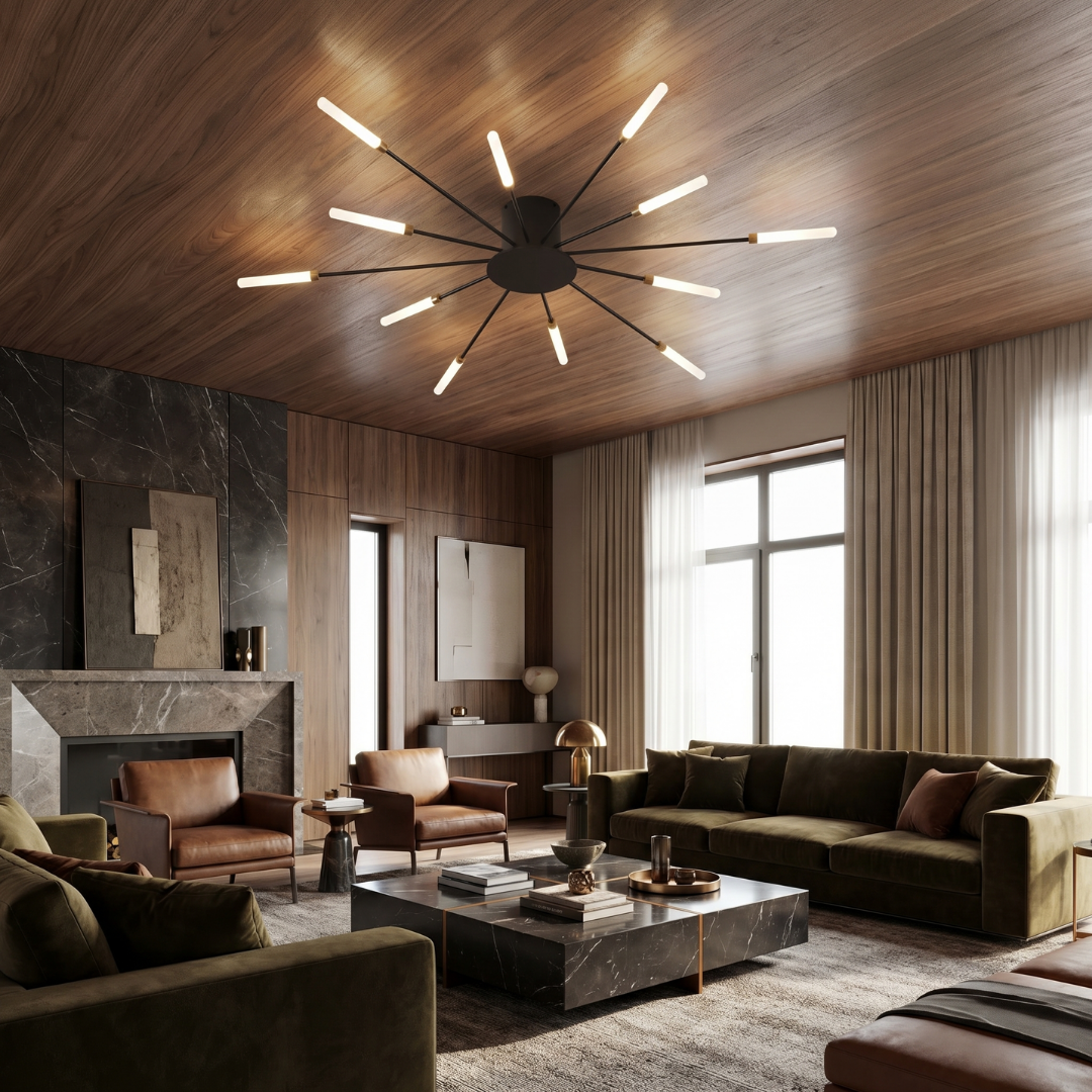 Fireworks-Style LED Ceiling Light | Multi-Arm Radiating Design | Available in Black or Gold Finishes