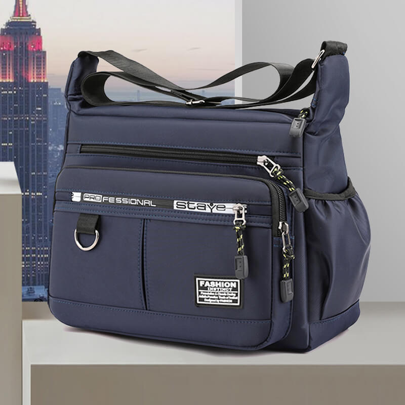 Nylon Crossbody Bag with Multiple Zip Pockets | Water-Repellent Messenger Shoulder Pack for Work, School or Travel
