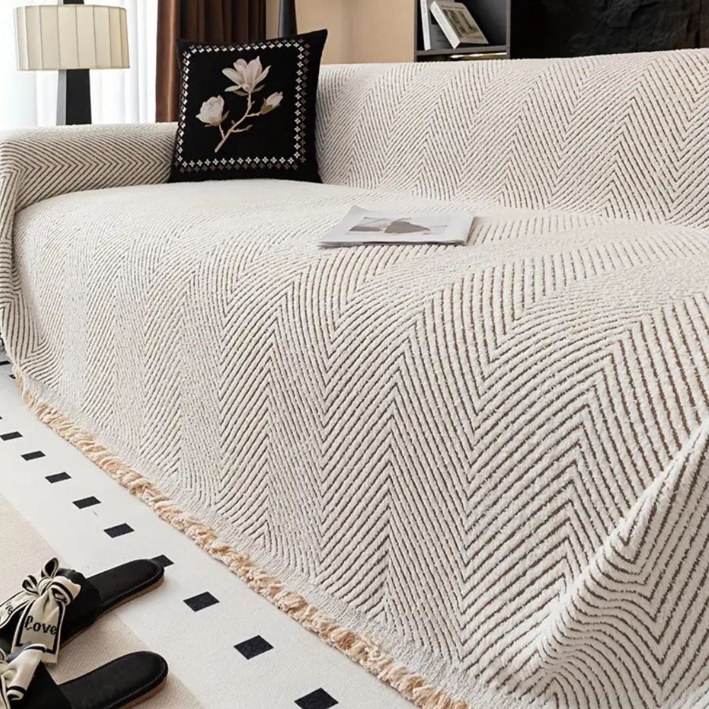 Stripe Herringbone Sofa Cover | Woven Pattern Design | A Decorative, Removable Layer for Any Sofa