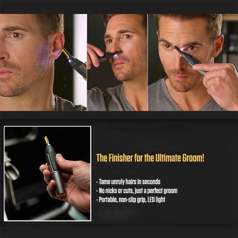 Nasal Hair Trimmer with LED Light and Two Comb Attachments | Titanium Finished Steel Blades | Shapes Brows and Sideburns