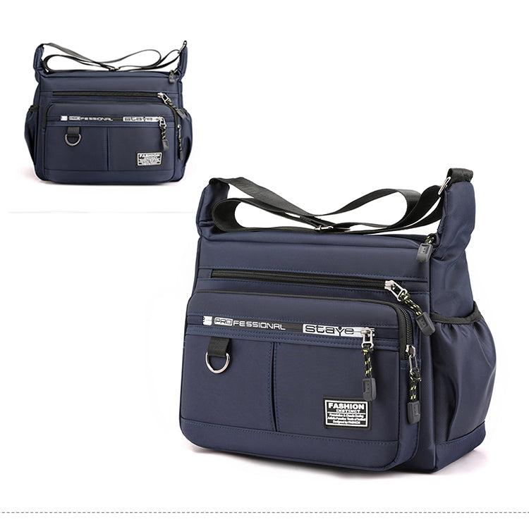 Nylon Crossbody Bag with Multiple Zip Pockets | Water-Repellent Messenger Shoulder Pack for Work, School or Travel