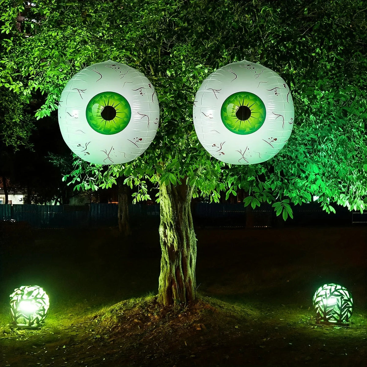 Halloween Eyeball Balloon | 22 In Foil Balloon With Ghost And Skull Details | Red, Green Or Blue, Reusable Party Decor
