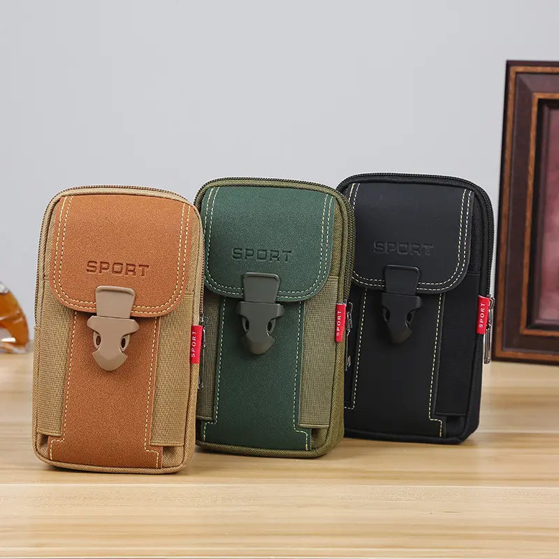 Canvas Phone Pouch for Men with a Belt Loop | Two Compartment Waist Bag for Keys Cards and Cash up to 6.1 Inch