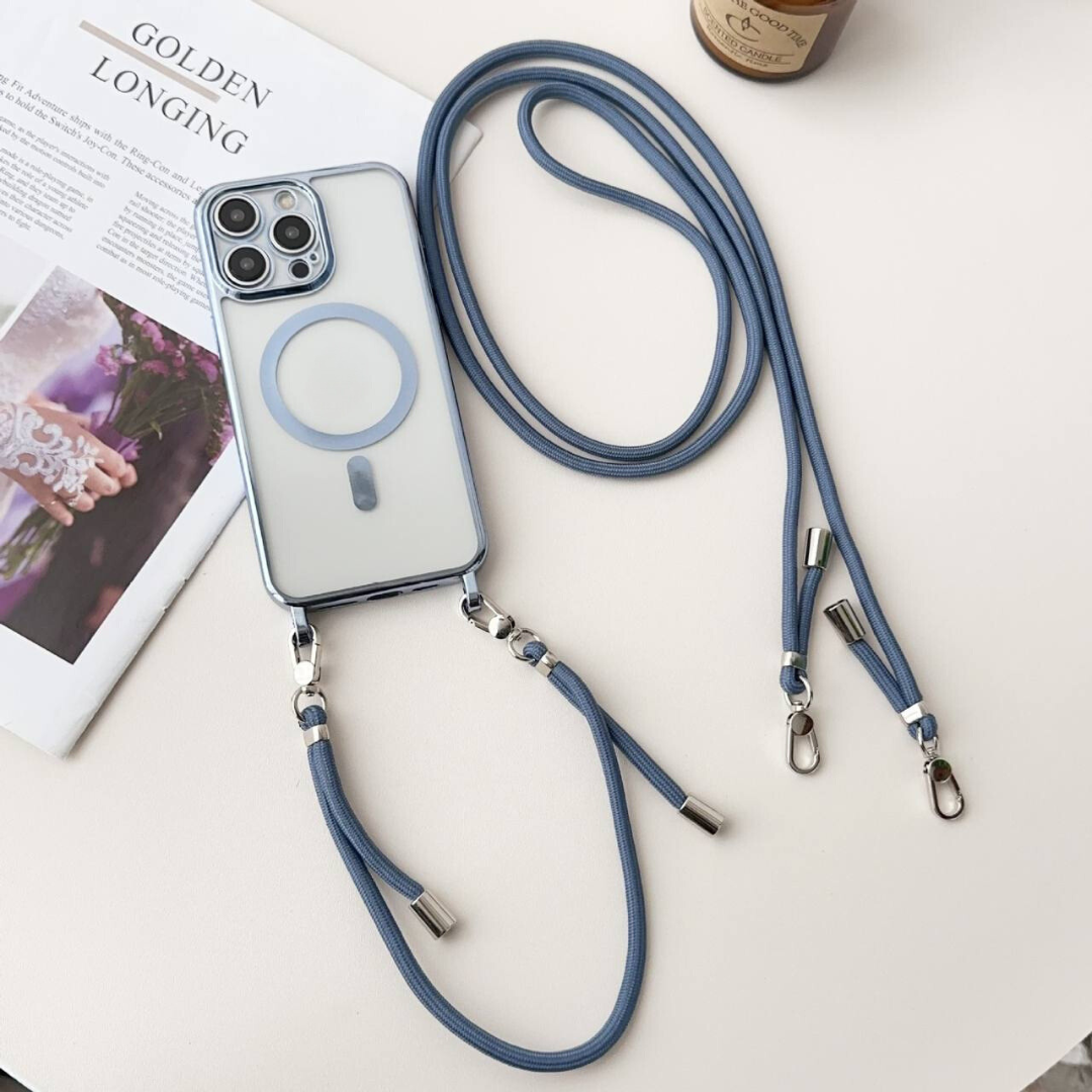Crossbody MagSafe Phone Case for iPhone 16 15 14 and 13 | Slim Shockproof Cover with Adjustable Neck Strap