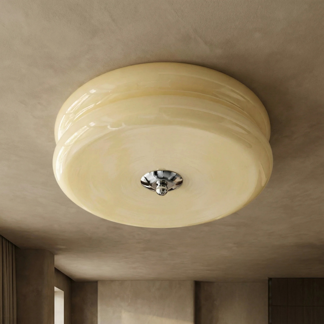 Vintage Glass Ceiling Light with Integrated LED | Available in Gold or Chrome | Decorative Fixture for Dining Rooms and Bedrooms