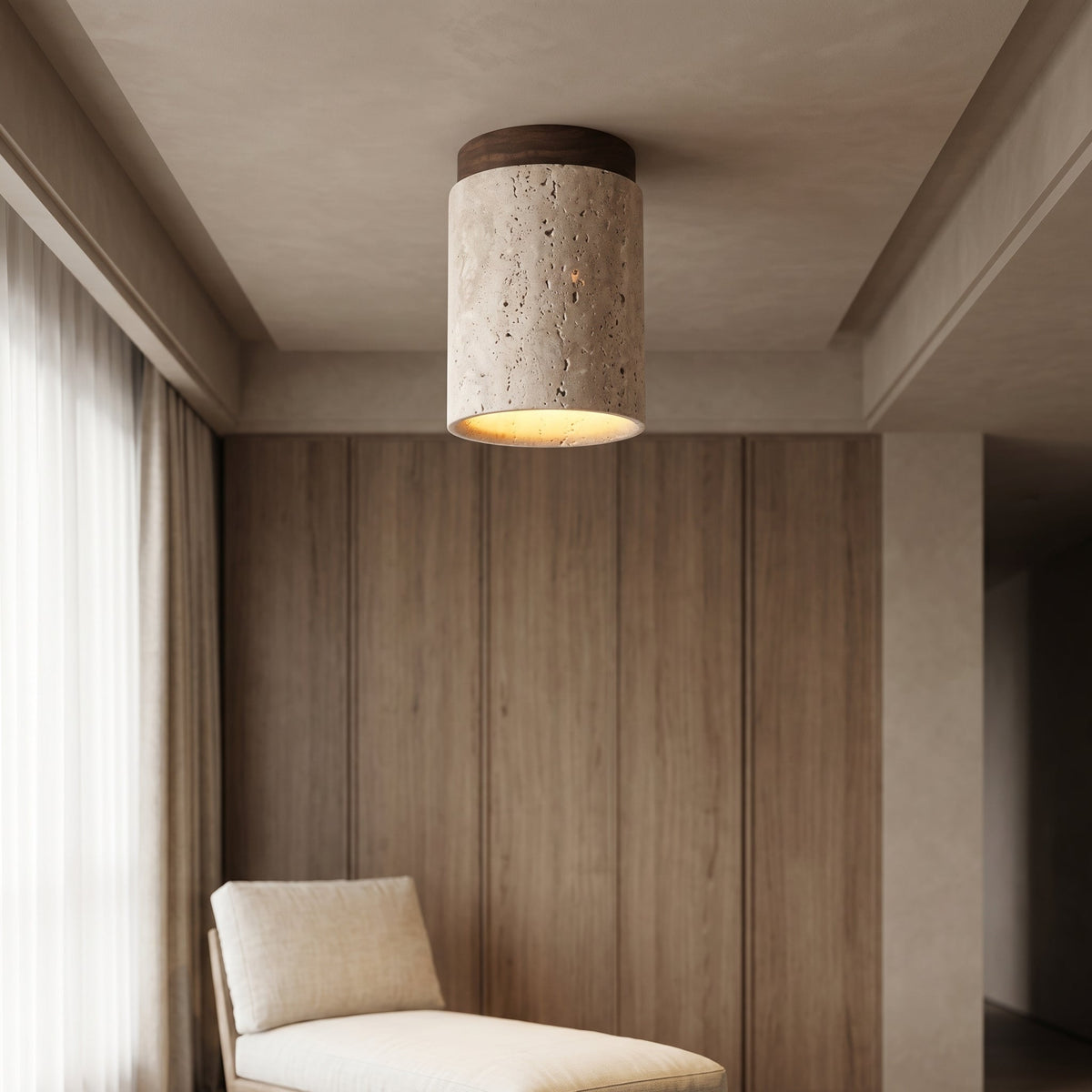 Travertine Ceiling Spotlight with Integrated LED | 3 Color Temperatures, 50,000 Hour Lifespan | Genuine Stone Construction