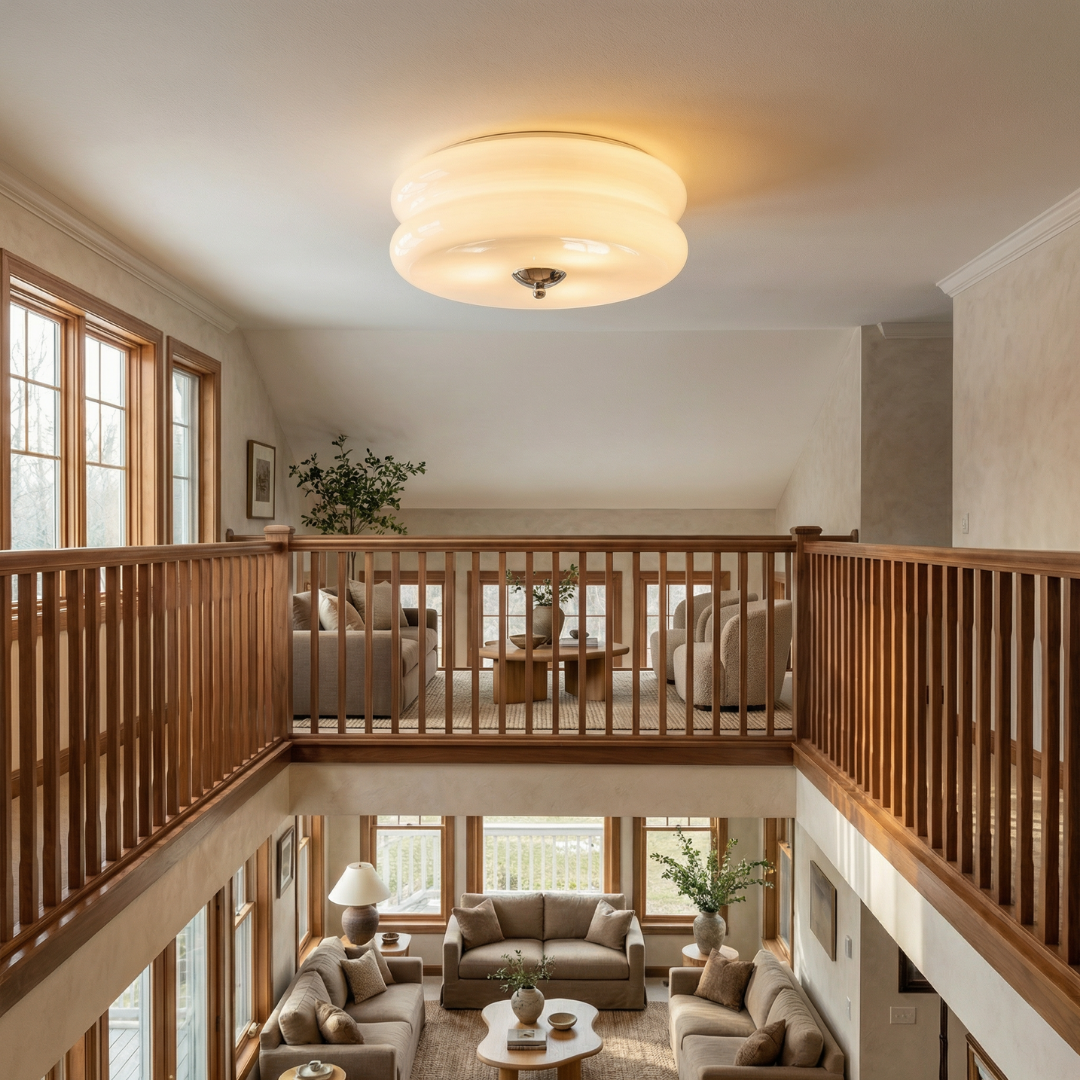Vintage Glass Ceiling Light with Integrated LED | Available in Gold or Chrome | Decorative Fixture for Dining Rooms and Bedrooms