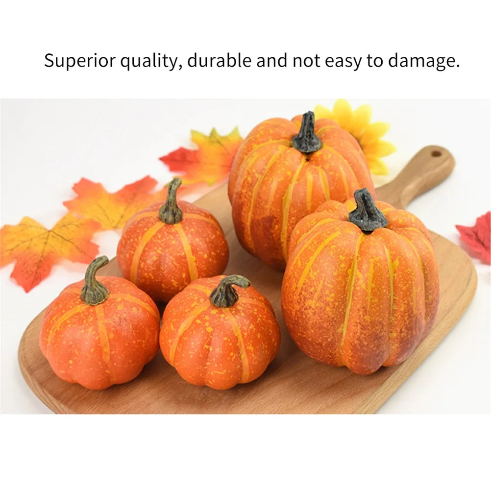 Realistic Fake Pumpkins, Set Of 7 | Dense Foam With Plastic Stems | Paintable Decor For Fall, Halloween Or Thanksgiving