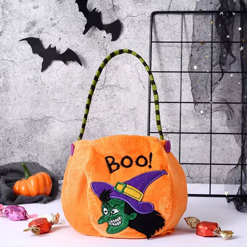 Pumpkin Halloween Treat Bag For Kids | 9.84 X 5.11 In Brushed Cloth With Adjustable Strap | 4 Colors, Reinforced Seams