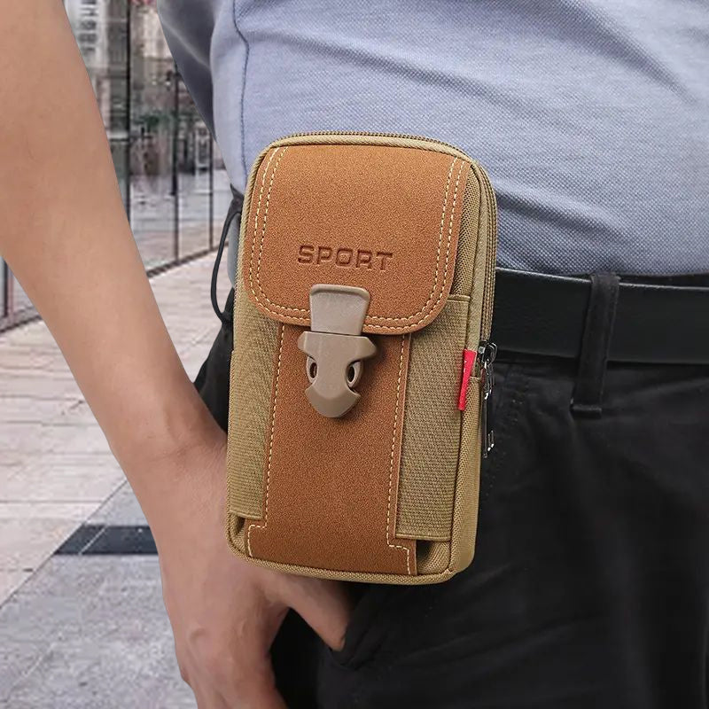Canvas Phone Pouch for Men with a Belt Loop | Two Compartment Waist Bag for Keys Cards and Cash up to 6.1 Inch