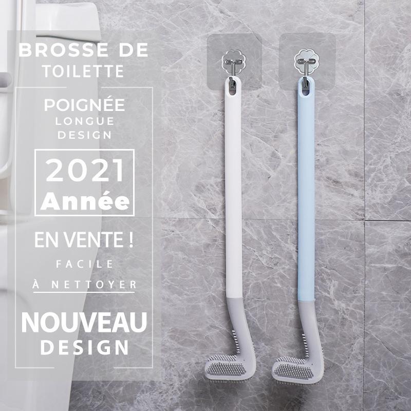 Long Handle Toilet Brush with a Silicone Head | Reaches Under the Rim and Resists Tangled Hair | Wall Mount, No Drilling
