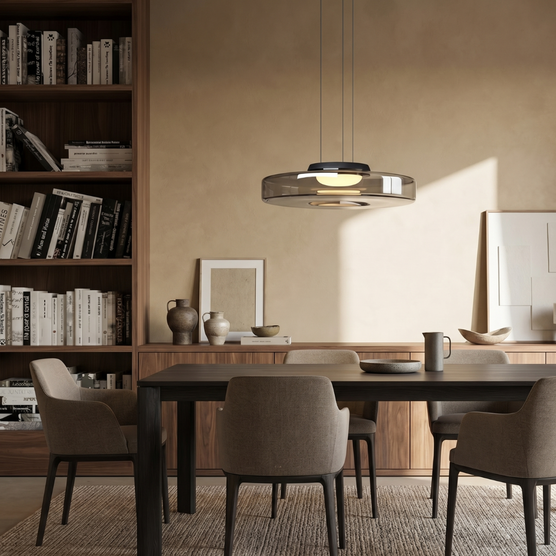 Bauhaus Glass Pendant Light | Smooth Geometric Shade | Ceiling-Suspended Lighting for Kitchens and Living Areas