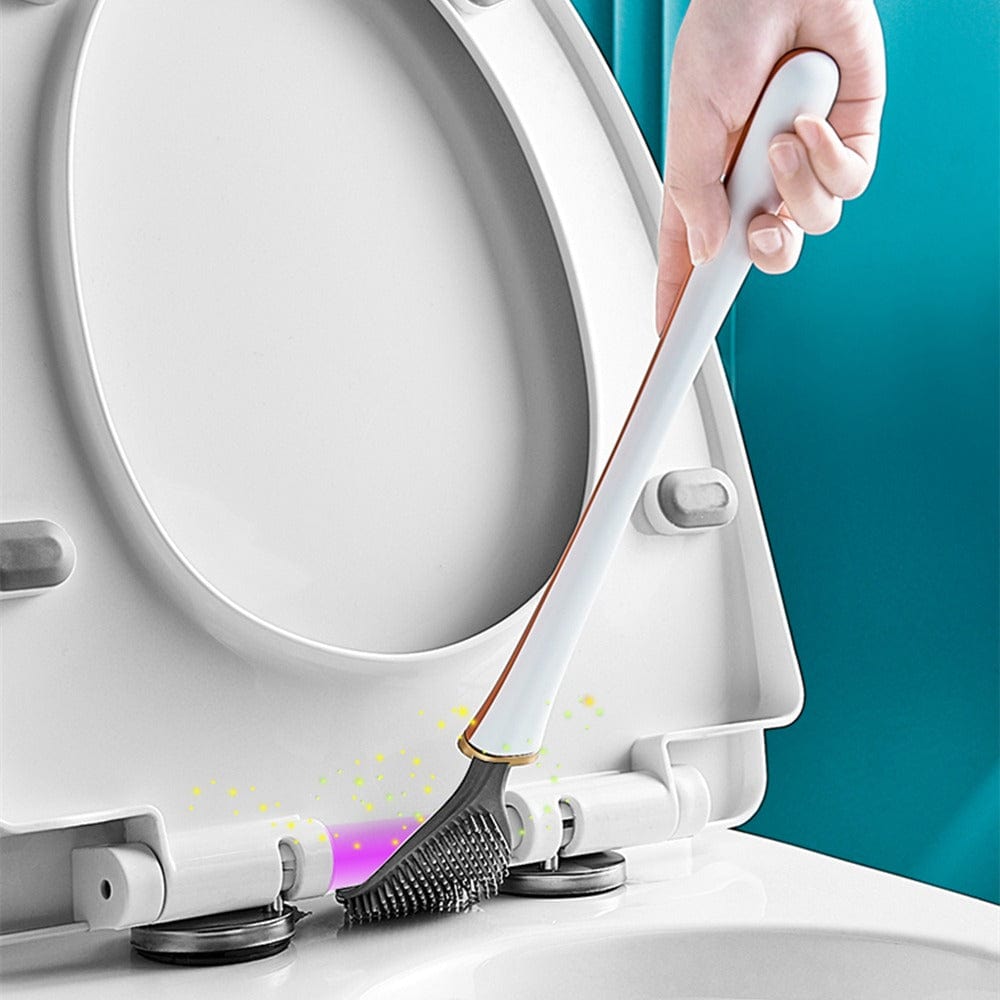 Flat Head Toilet Brush in Silicone | Wall Mounted Holder with an Adhesive Pad | Five Colors, Tips Dry Quickly After Use