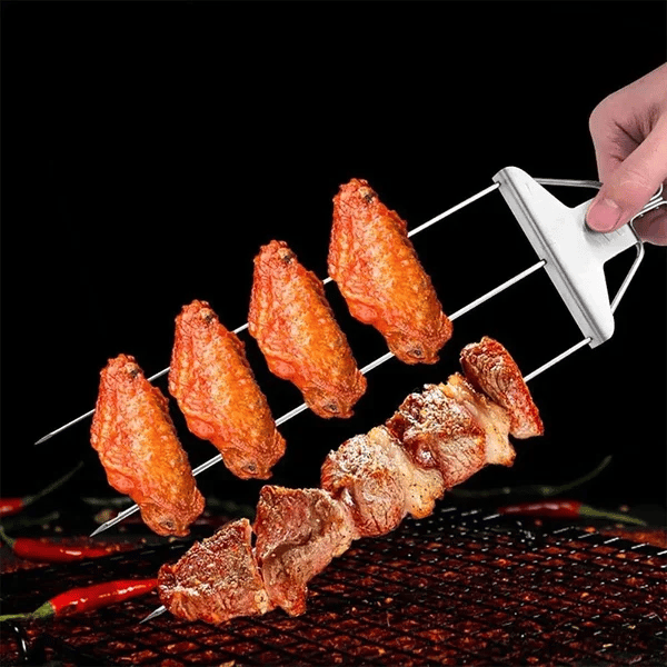 Stainless Steel BBQ Skewers with 3-Prong Design | Reduces Food Rotation on the Grill | Reusable for Meat and Vegetables