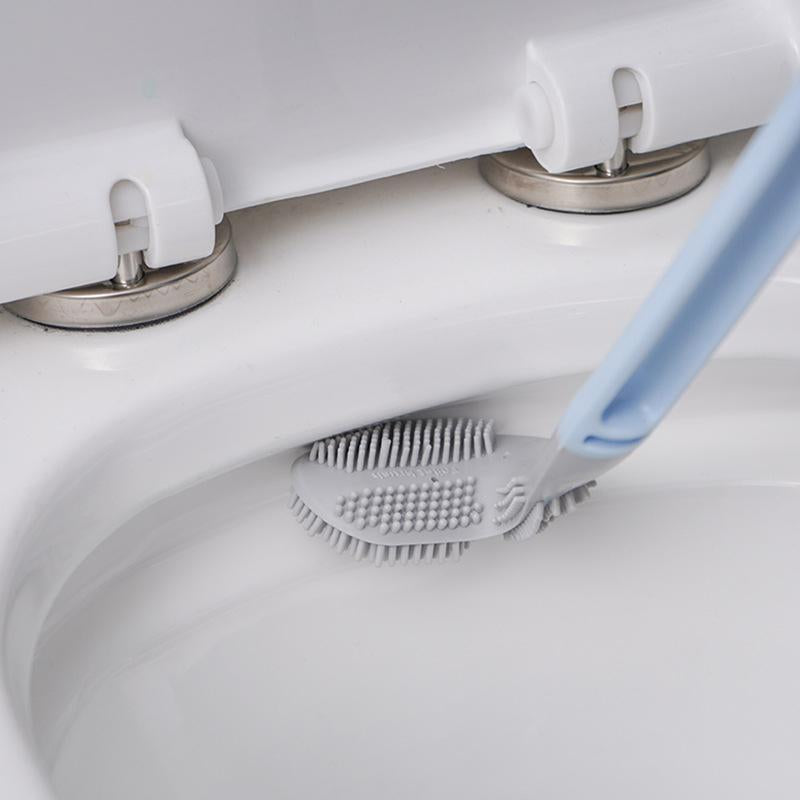 Long Handle Toilet Brush with a Silicone Head | Reaches Under the Rim and Resists Tangled Hair | Wall Mount, No Drilling