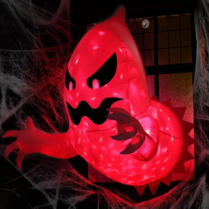 Illuminated inflatable ghost decoration with light string