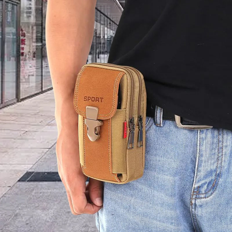 Canvas Phone Pouch for Men with a Belt Loop | Two Compartment Waist Bag for Keys Cards and Cash up to 6.1 Inch
