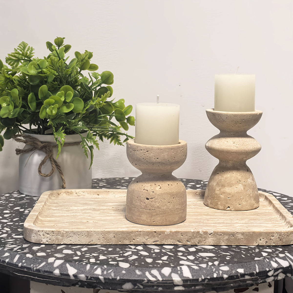 Natural Marble & Travertine Candle Holders | Small or Large | Polished Luxury Décor for Home, Weddings & Events