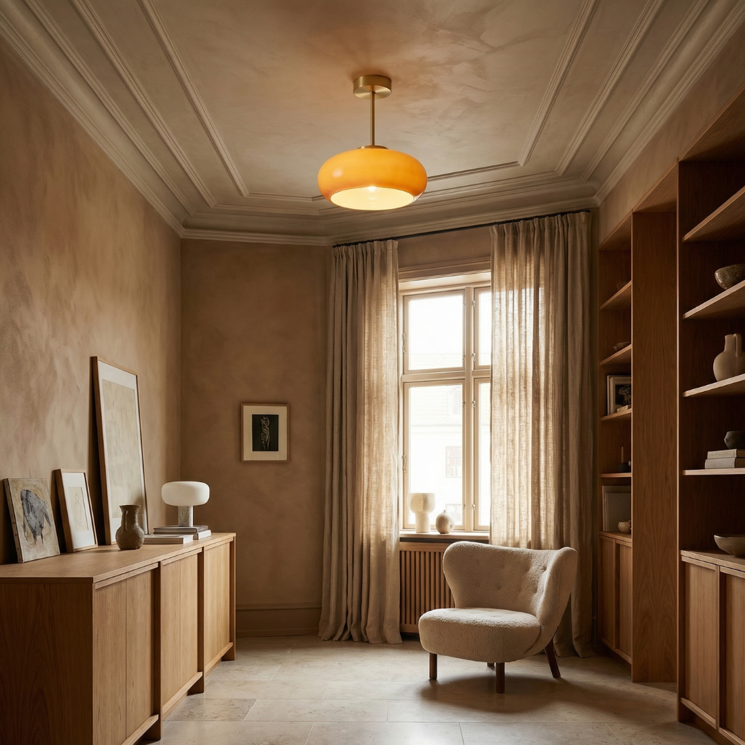 Bauhaus-Inspired Glass Ceiling Light | Hand-Blown Rounded Shade | Semi Flush Mount for Soft Ambient Lighting