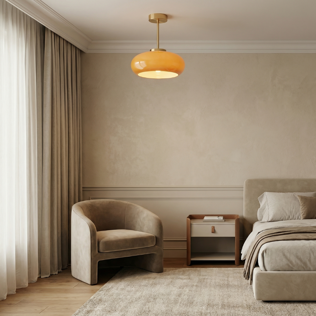 Bauhaus-Inspired Glass Ceiling Light | Hand-Blown Rounded Shade | Semi Flush Mount for Soft Ambient Lighting