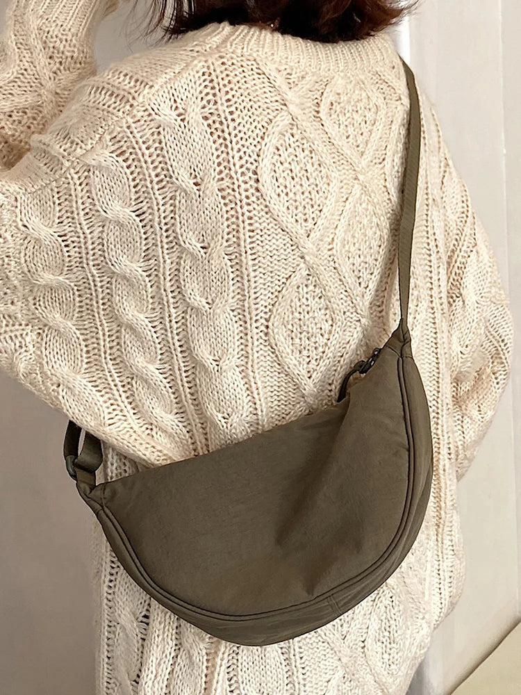 Lightweight Crossbody Bag with One Roomy Compartment | Dumpling Shape Shoulder Sling for Work, Shopping or a Day Out | Eight Colors