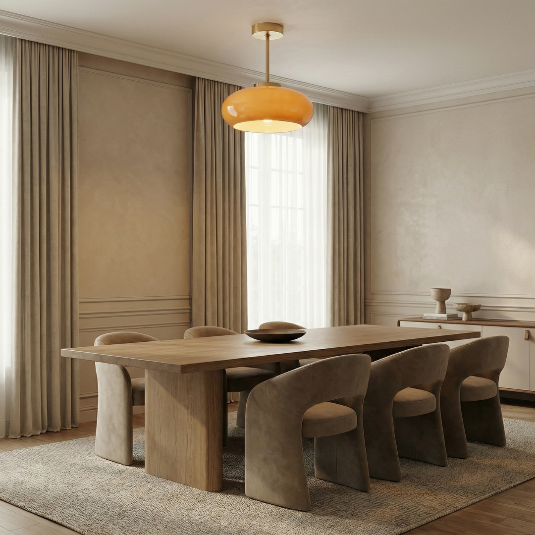 Bauhaus-Inspired Glass Ceiling Light | Hand-Blown Rounded Shade | Semi Flush Mount for Soft Ambient Lighting