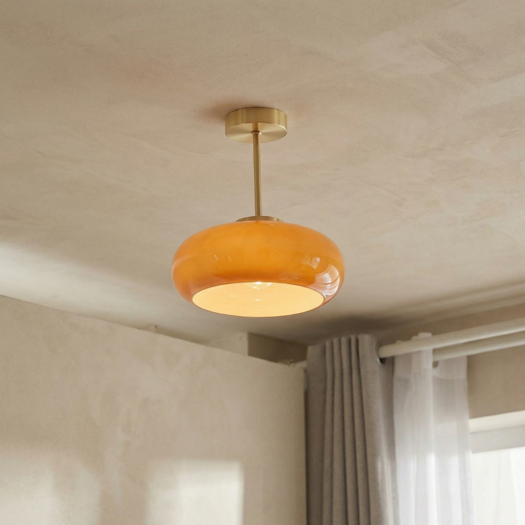 Bauhaus-Inspired Glass Ceiling Light | Hand-Blown Rounded Shade | Semi Flush Mount for Soft Ambient Lighting