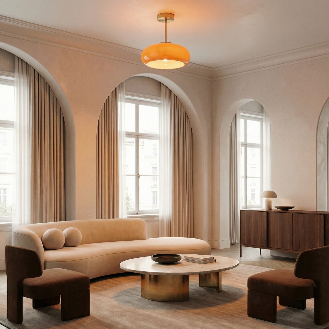 Bauhaus-Inspired Glass Ceiling Light | Hand-Blown Rounded Shade | Semi Flush Mount for Soft Ambient Lighting