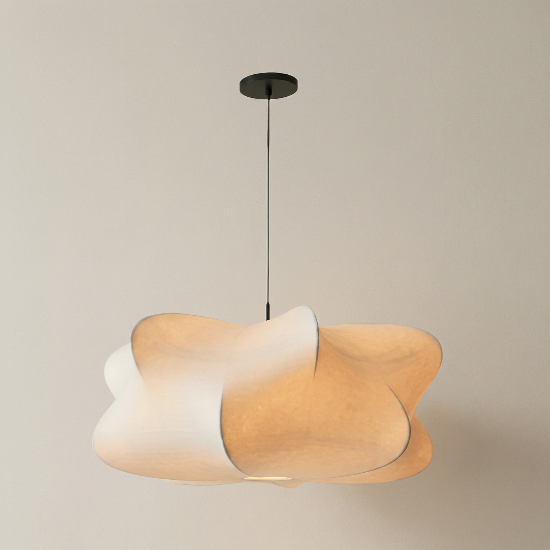 Silk Pendant Lamp with Wabi Sabi Design | Organic Sculptural Shade | Soft Diffused Lighting for Living Rooms and Lounges