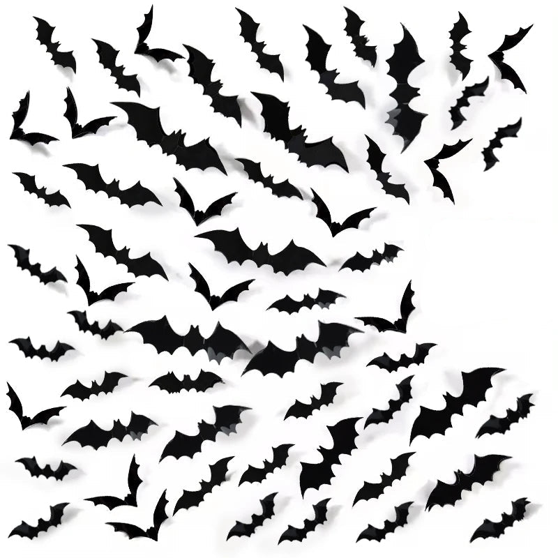 Bat wall stickers applied to a window for Halloween