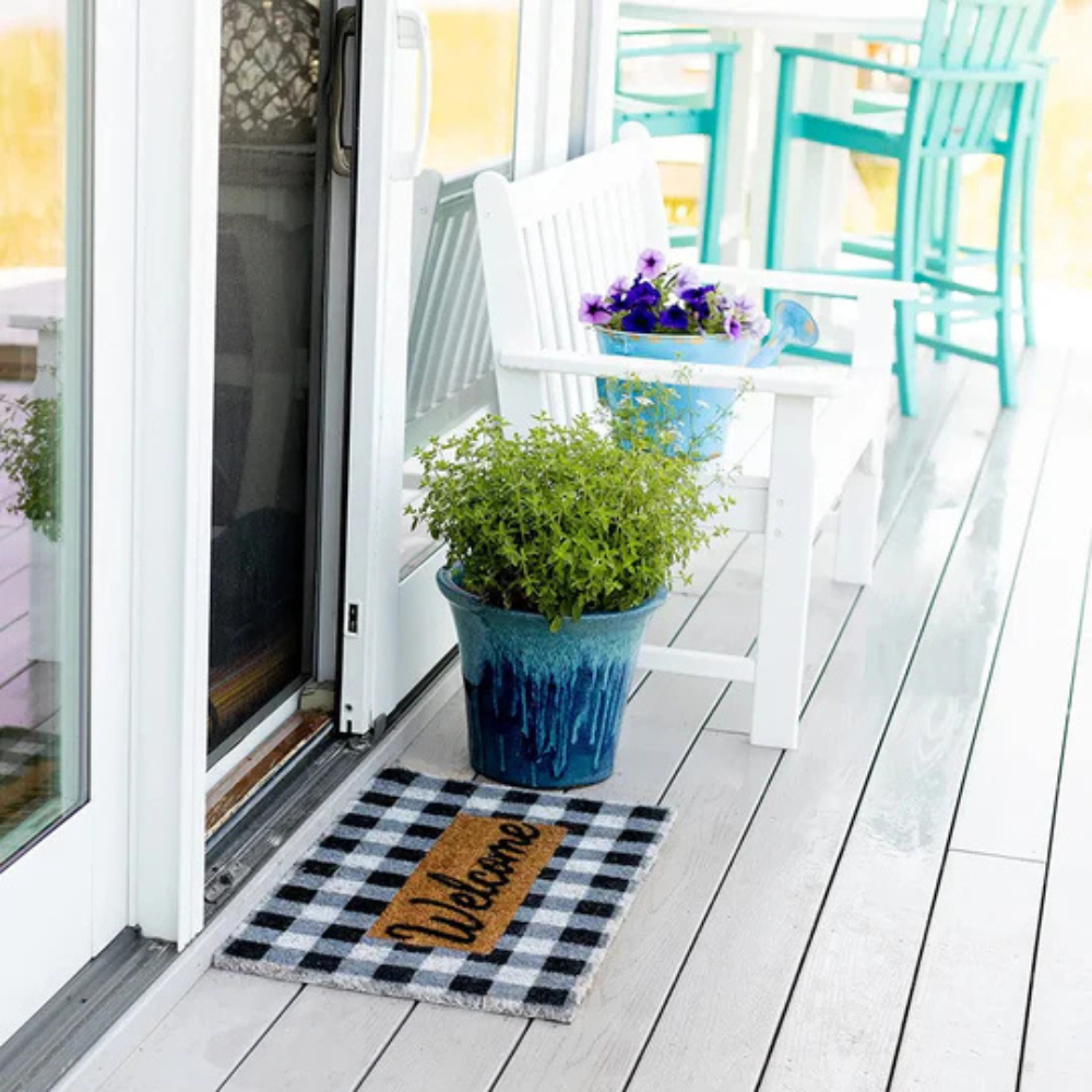 Buffalo Plaid Welcome Door Mat | Checkered Pattern with Welcome Text | Durable for Daily Entryway Use