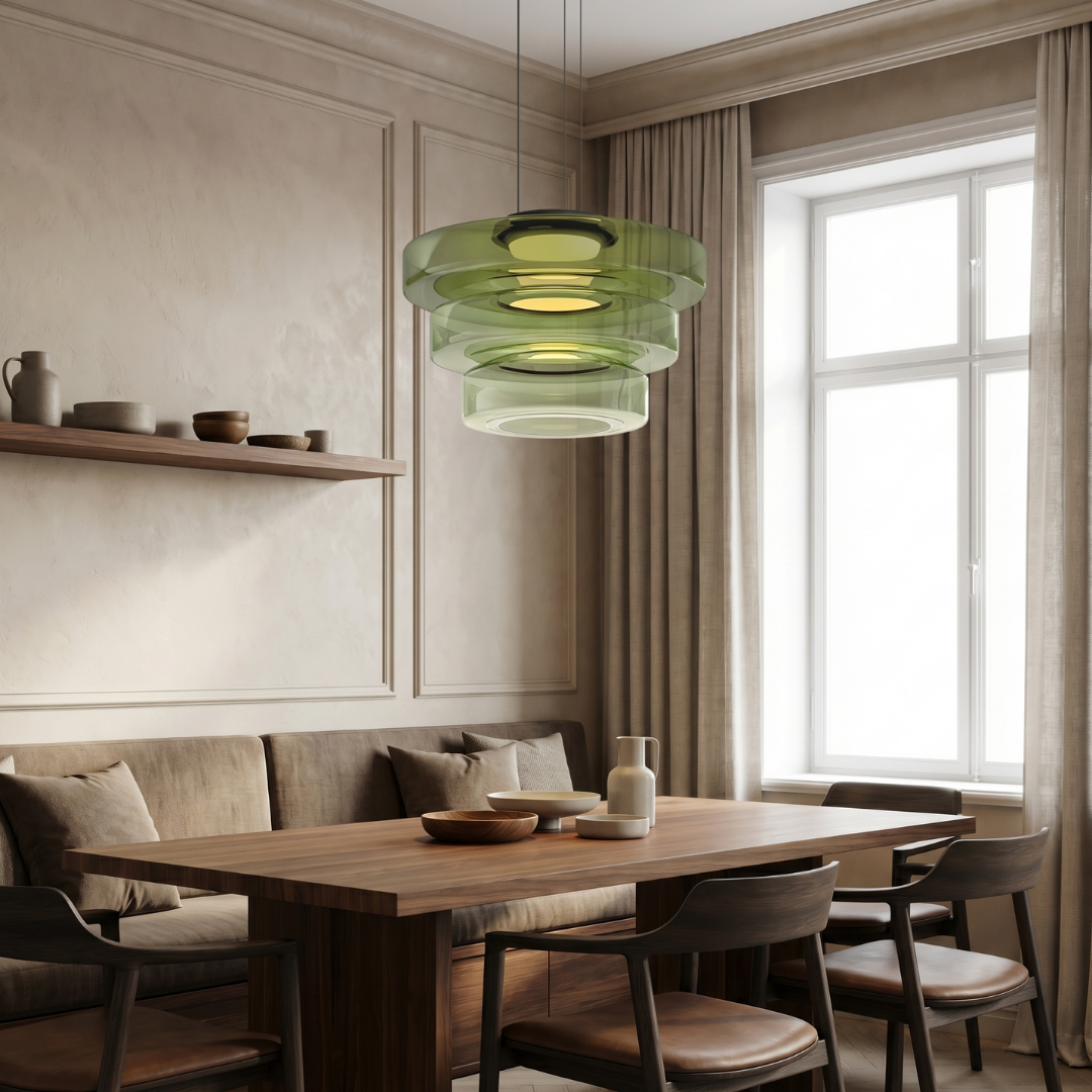 Bauhaus Glass Pendant Light | Smooth Geometric Shade | Ceiling-Suspended Lighting for Kitchens and Living Areas