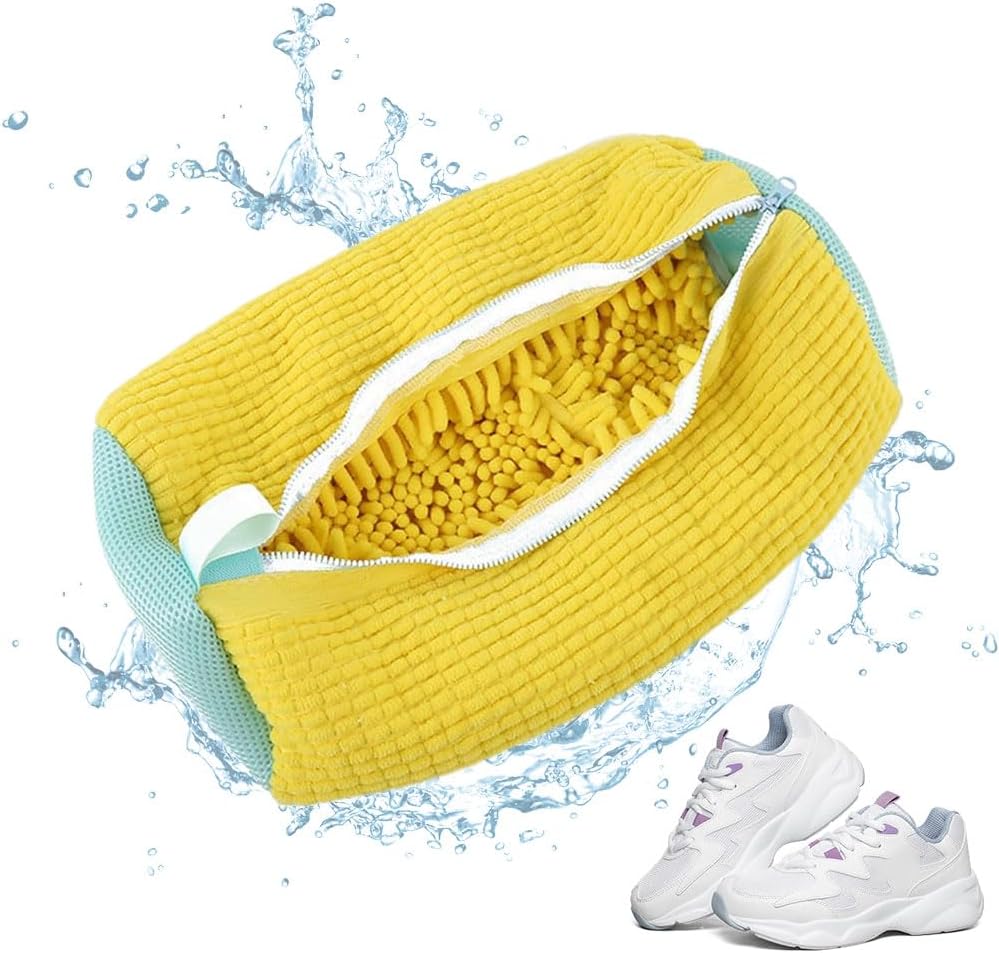 Shoe Storage and Wash Bag, 2 Pack with Adjustable Trees | Chenille Microfiber Pouch for the Washing Machine | Zip Close