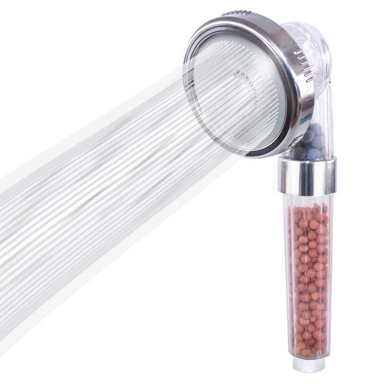 Filtered Shower Head with a Mineral Bead Cartridge | Three Spray Modes on a Turn Ring: Massage, Jet and Rainfall