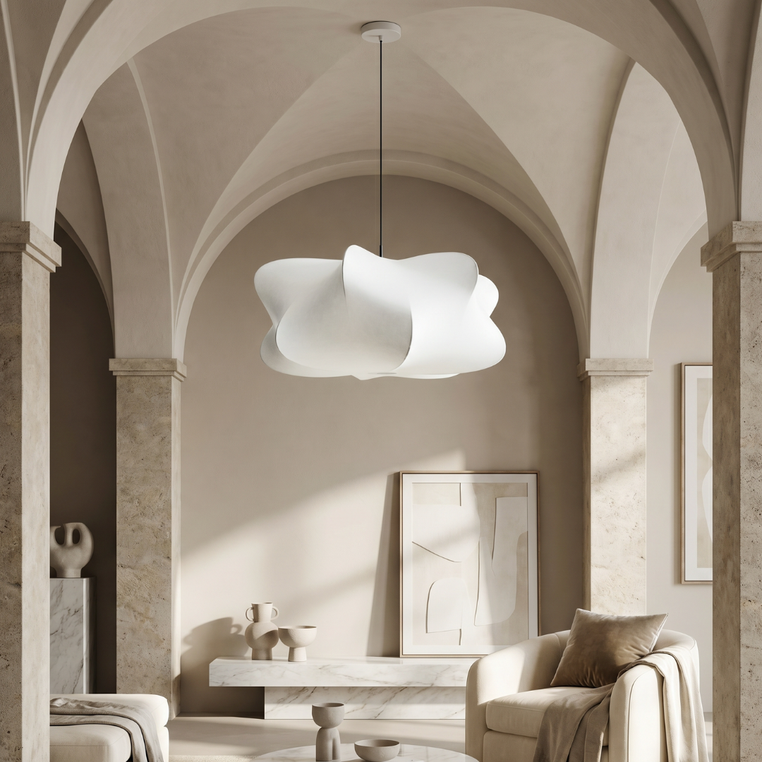 Silk Pendant Lamp with Wabi Sabi Design | Organic Sculptural Shade | Soft Diffused Lighting for Living Rooms and Lounges