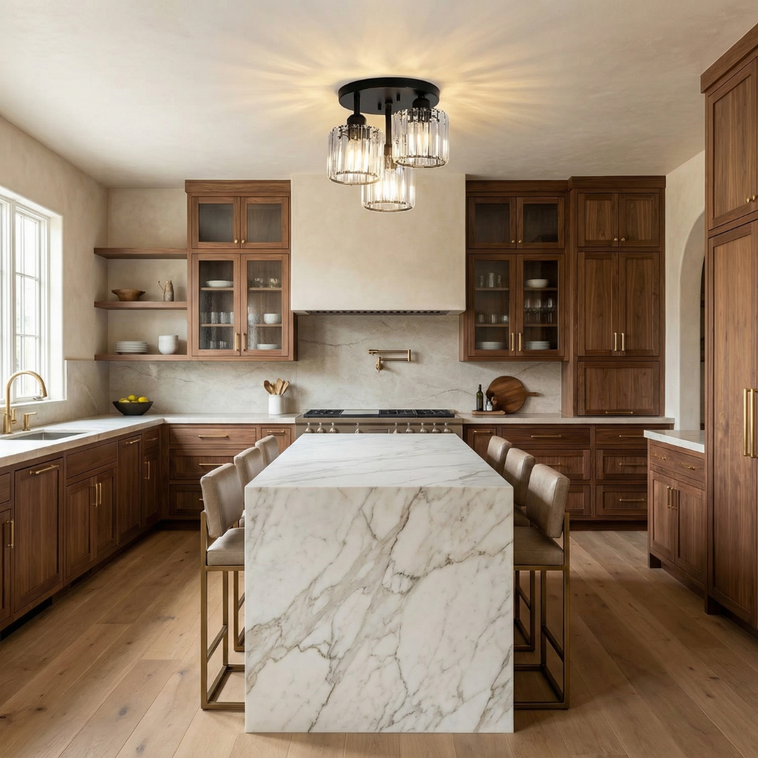 Crystal Ceiling Light with Layered Detailing | Semi Flush Mount Design | Ambient Sparkle for Bedrooms and Living Spaces