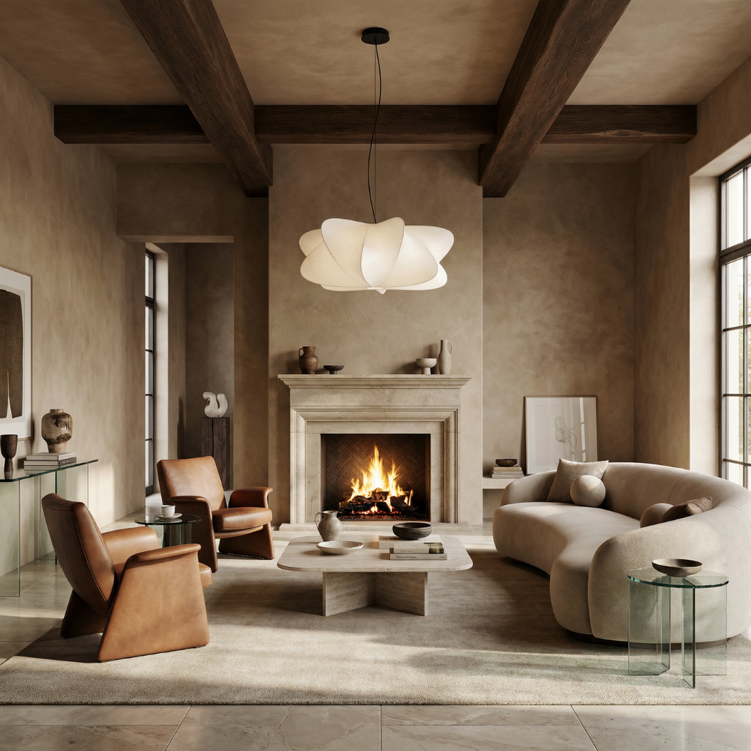 Silk Pendant Lamp with Wabi Sabi Design | Organic Sculptural Shade | Soft Diffused Lighting for Living Rooms and Lounges