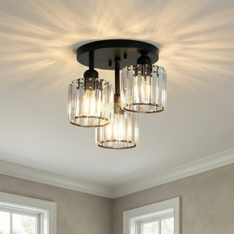 Crystal Ceiling Light with Layered Detailing | Semi Flush Mount Design | Ambient Sparkle for Bedrooms and Living Spaces