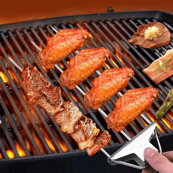 Stainless Steel BBQ Skewers with 3-Prong Design | Reduces Food Rotation on the Grill | Reusable for Meat and Vegetables