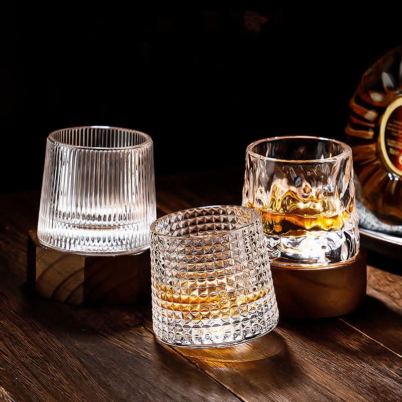 Spinning Japanese Edo Whiskey Glass Set | Heat-Resistant Edo Glass, 5.5 fl oz | Aerates and Enhances Whiskey Aroma