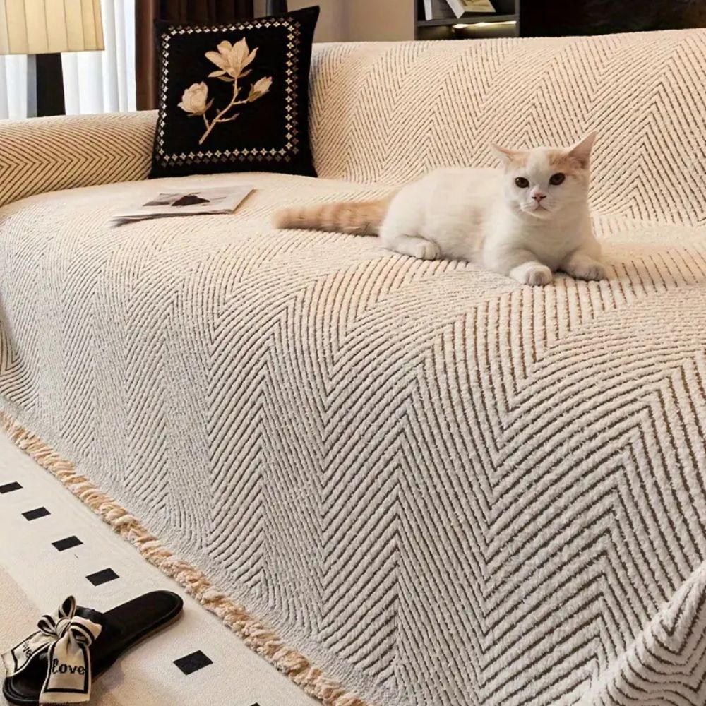 Stripe Herringbone Sofa Cover | Woven Pattern Design | A Decorative, Removable Layer for Any Sofa